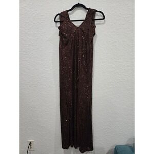 ASOS DESIGN Brown Sequin Maxi Dress Evening Formal V Neck Sleeveless US 8